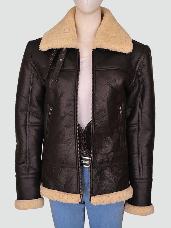 Women’s Shearling Aviator Bomber Brown Jacket