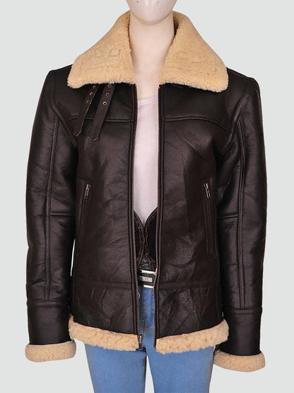 Women’s Shearling Aviator Bomber Brown Jacket