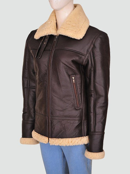 Women’s Shearling Aviator Bomber Leather Jacket