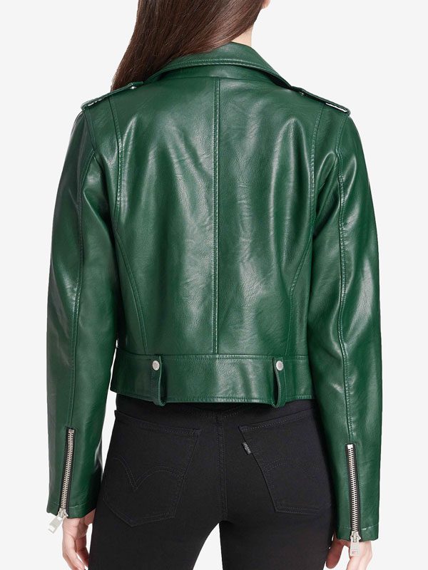 Women's Shiny Green Color Biker Leather Jacket