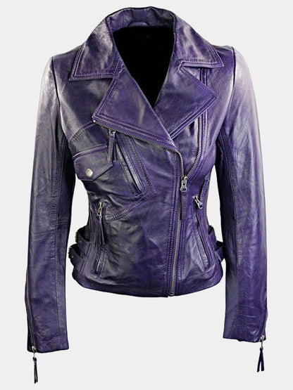 Women's Short Fitted Purple Leather Jacket