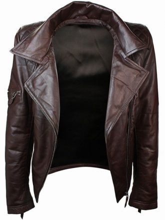 Slim Fit Chocolate Brown Hooded Leather Jacket For Women's