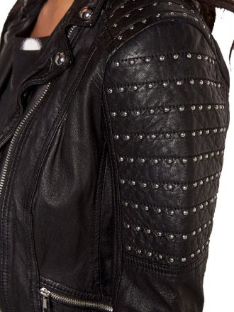 Slim Fit Black Color Biker Studded Leather Jacket