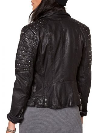 Women's Black Color Biker Studded Leather Jacket