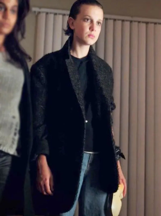 Womens Stranger Things Season 3 Eleven Black Coat
