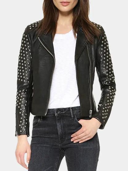 Women's Studded Black Biker Leather Jacket