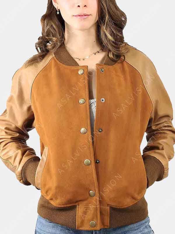 Womens Suede Varsity Jacket