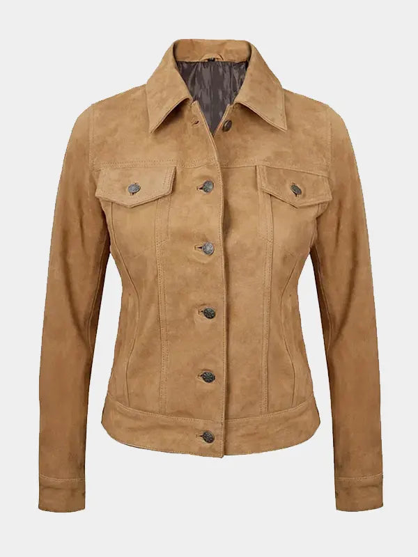 Women’s Tan Suede Trucker Jacket