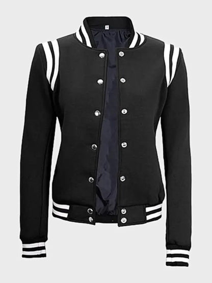 Women's Wool Black Varsity Letterman Jacket With White Detailing