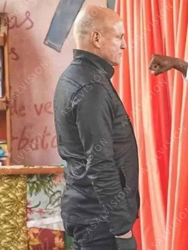 Woody Harrelson Movie The Man from 2022 Toronto Black Leather Jacket
