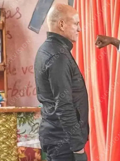Woody Harrelson Movie The Man from 2022 Toronto Black Leather Jacket