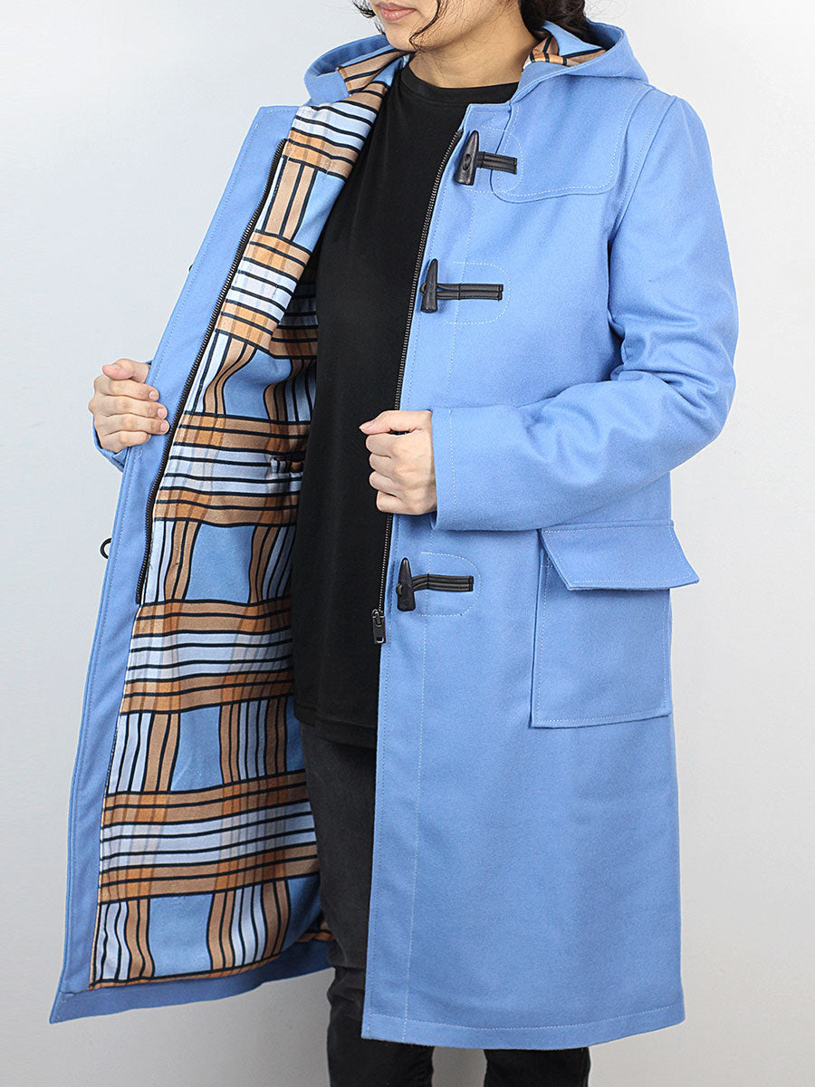 Wool coat with plaid lining