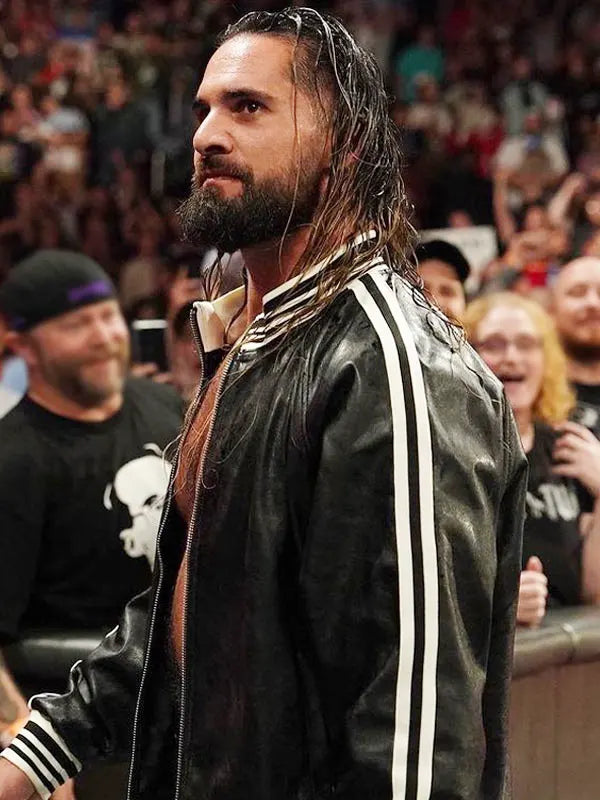 Wrestler Seth Rollins Black Bomber Leather Jacket