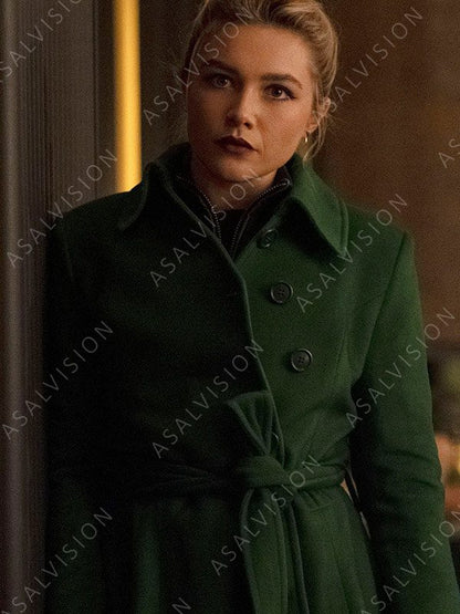 Yelena Belova Hawkeye Florence Pugh Green Trench Wool Coat
