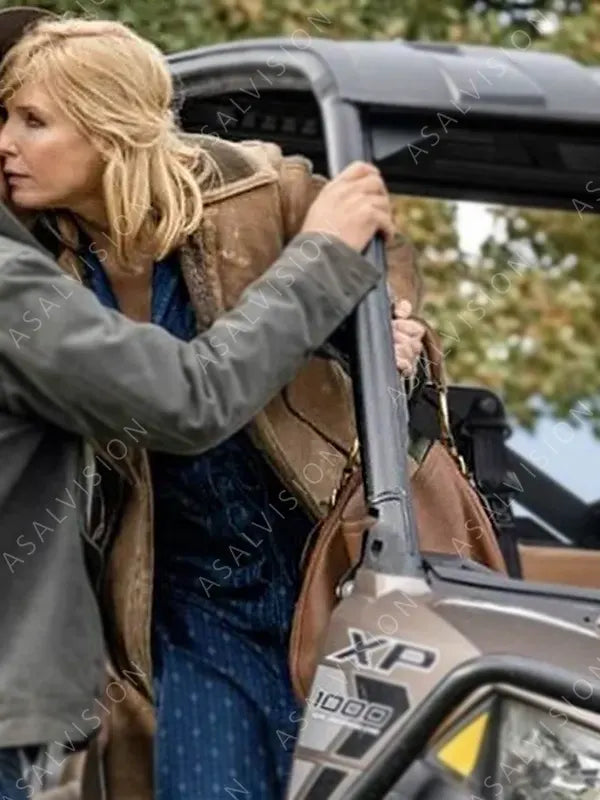Yellowstone Kelly Reilly Suede Leather Brown Coat