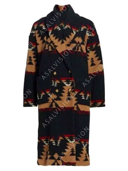 Yellowstone S05 Kelly Reilly Black Printed Wool Coat