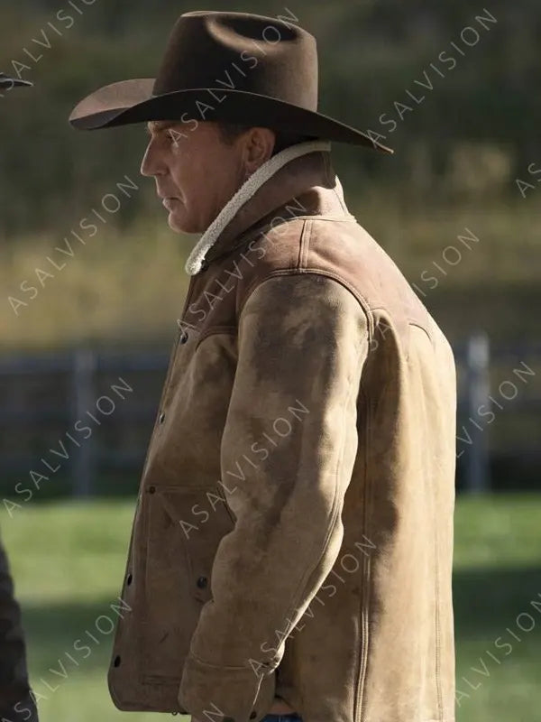 Yellowstone Season 3 Kevin Costner Sherpa Brown Leather Jacket