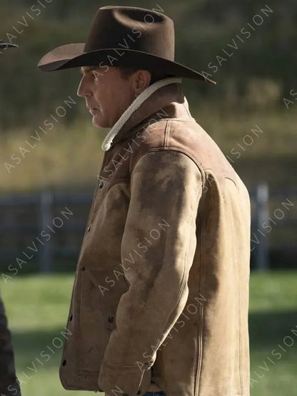 Yellowstone Season 3 Kevin Costner Sherpa Brown Leather Jacket
