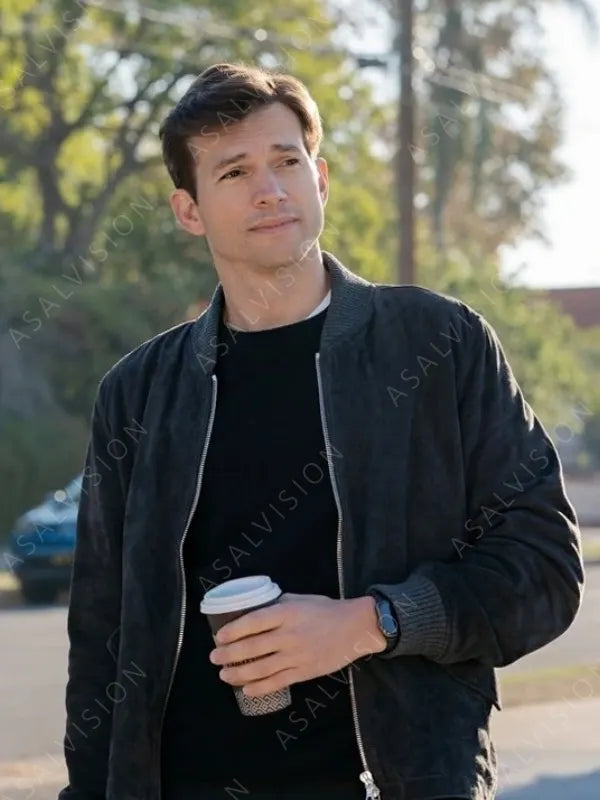 Your Place or Mine 2023 Ashton Kutcher Gray Bomber Jacket