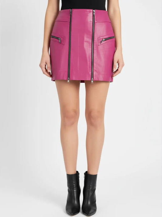 Zipper Style Pink Leather Skirt