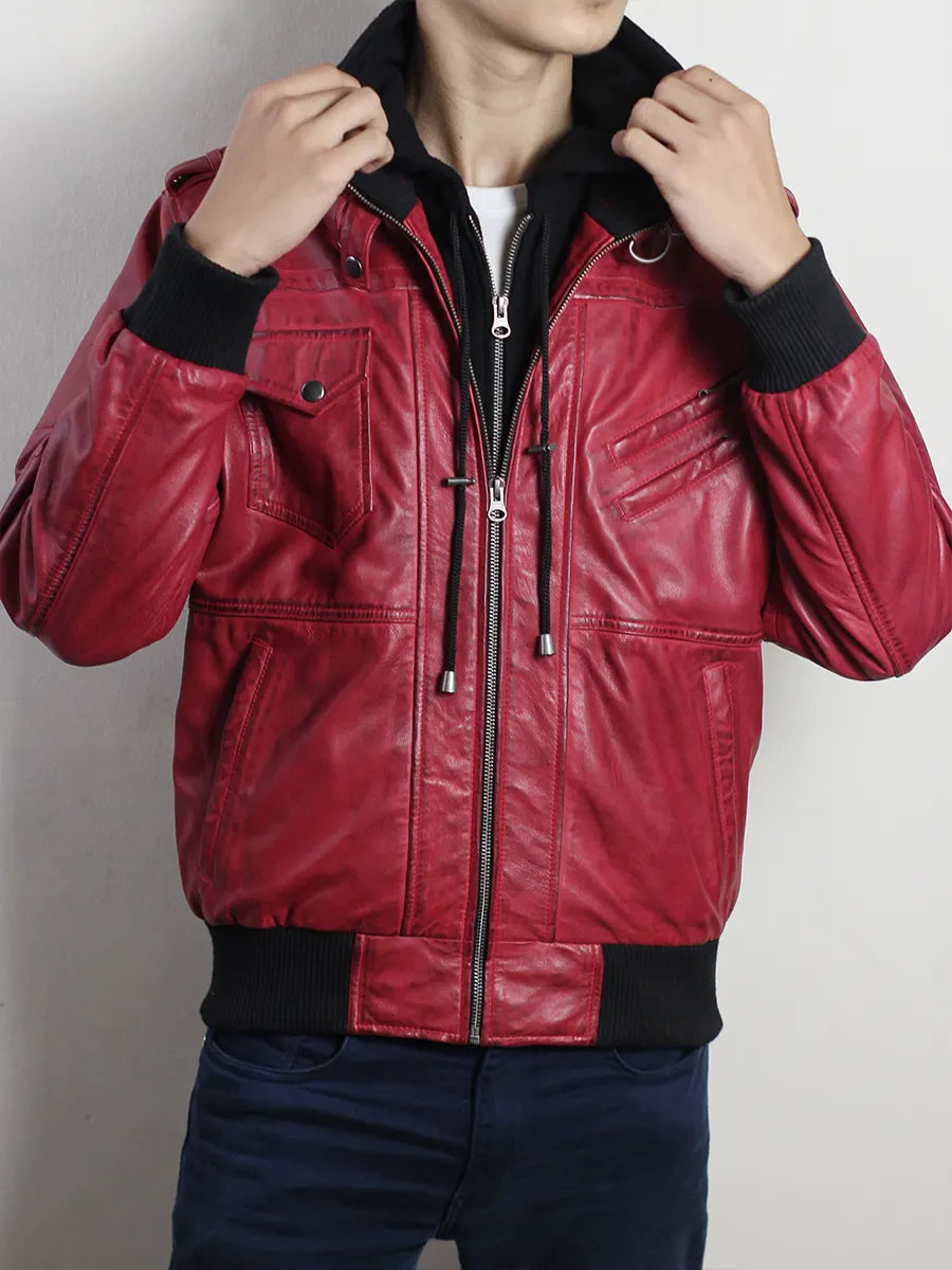 red biker hooded jacket