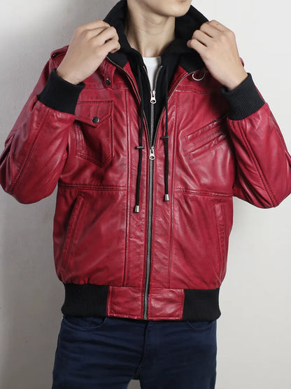 red biker hooded jacket