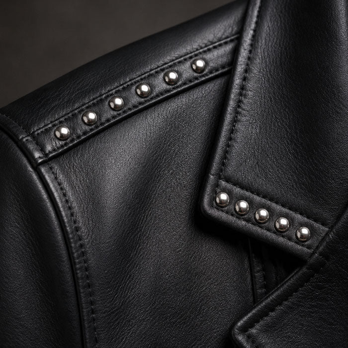Custom quilting and studwork on a leather jacket
