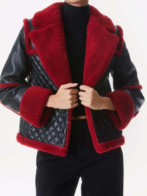 Red Shearling Jacket For Women's