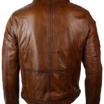 Distressed Leather Biker Fur Collar Jacket For Men's