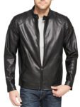 Simple Black Motorcycle Leather Jacket For Men's