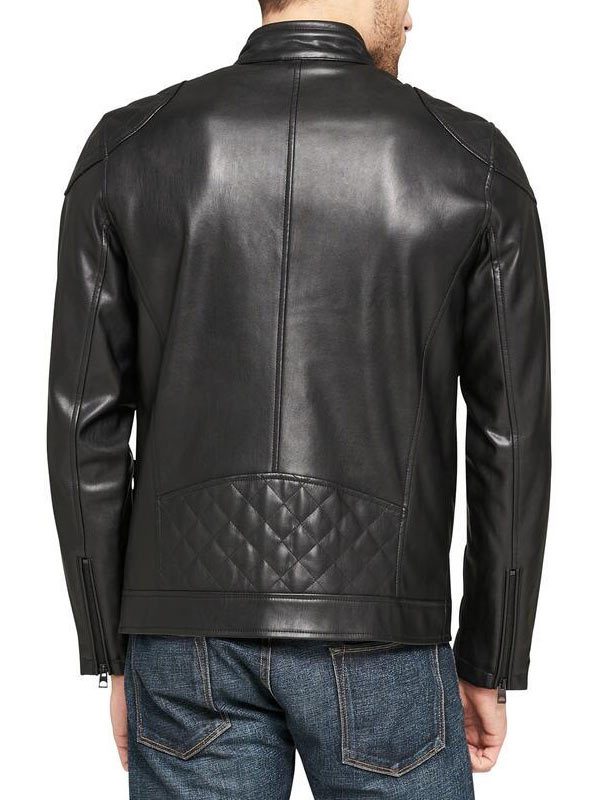 Mens Black Leather Motorcycle Jacket Back