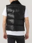 Mens Black Leather Puffer Vest Back