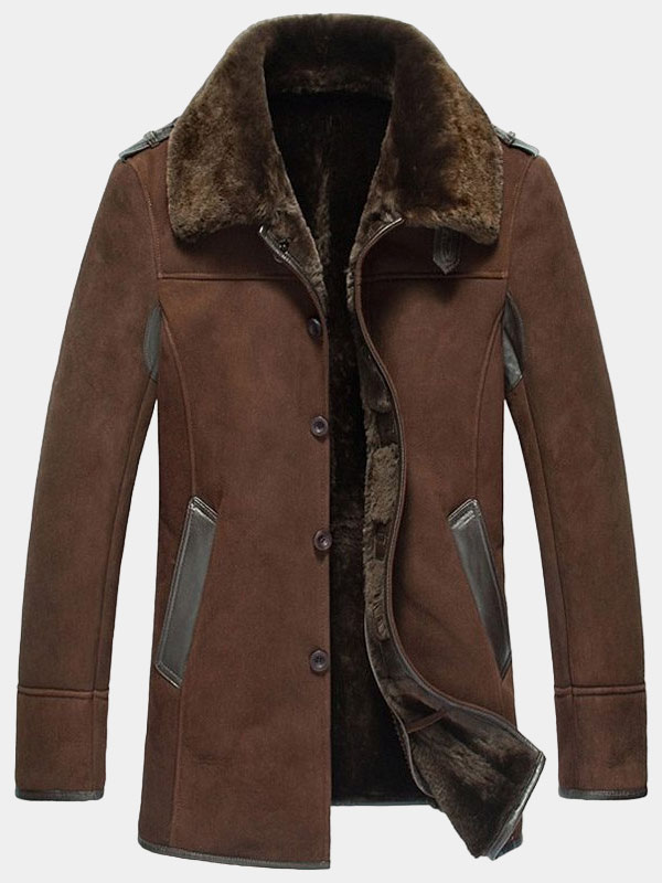 Mens Brown Shearling Reacher Style Coat