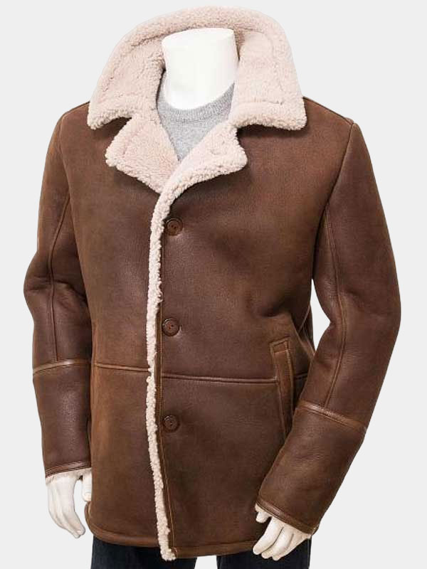Men's Brown Sheepskin Leather Shearling Coat