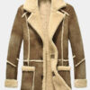 Mens Brown Sheepskin Reacher Style Leather Coat