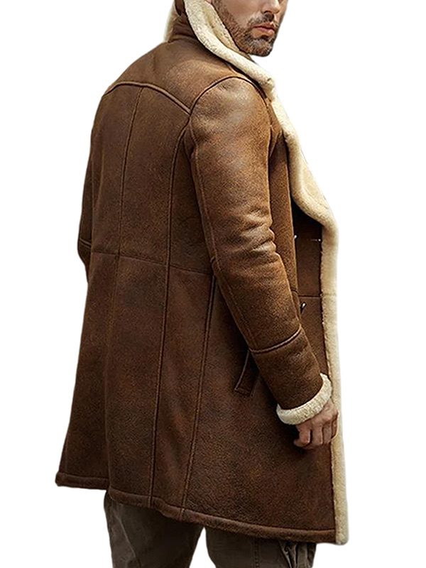 Men's Fur Shearling Brown Leather Coat Back