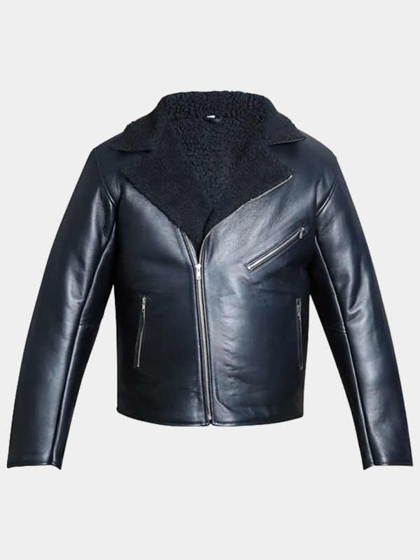 Mens Luxury Shearling Black Leather Jacket