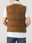 Men's Brown Suede Leather Vest With Shearling Collar