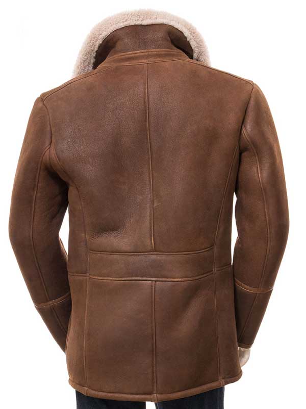 Men's Sheepskin Brown Leather Shearling Coat Back