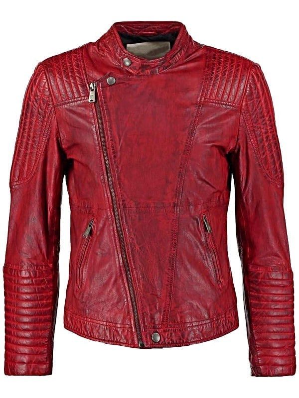 Red Biker Leather Jacket For Men's