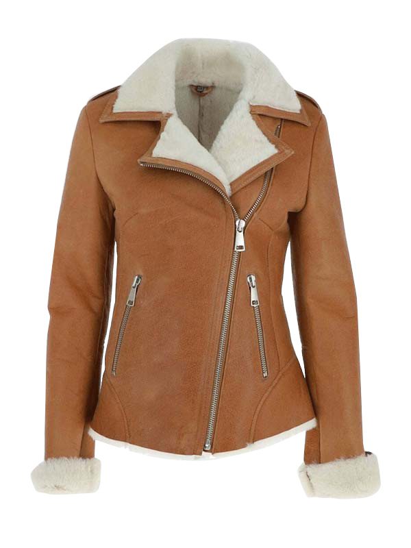 Tan Brown Fur Shearling Leather Jacket
