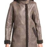 Women Asymmetrical Zip Shearling Leather Coat 2