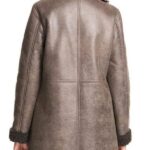 Women Asymmetrical Zip Shearling Leather Coat Back