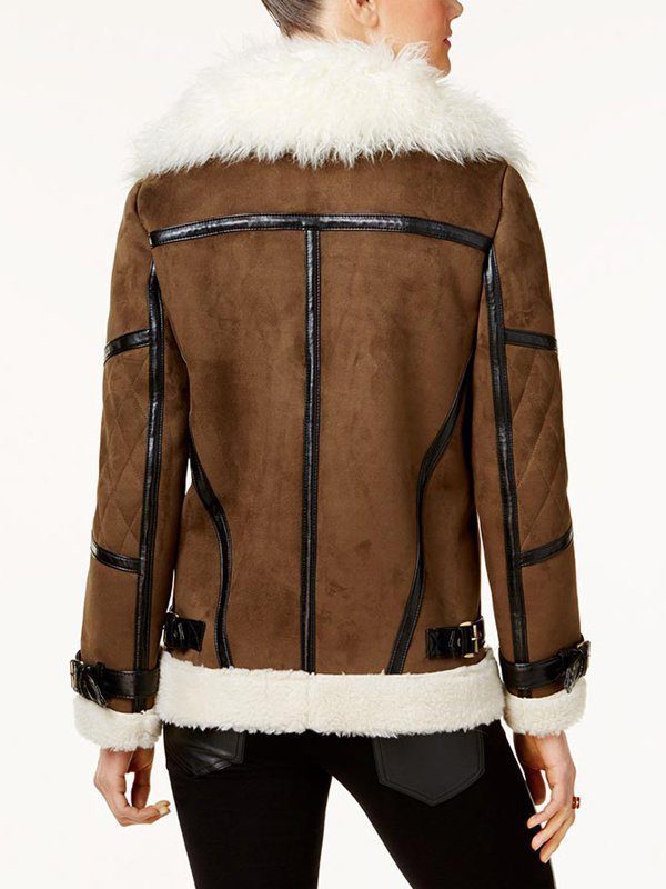 Women's Asymmetrical Shearling Leather Jacket Back