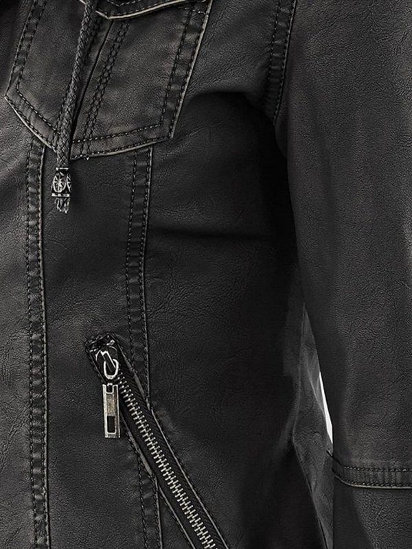 Women’s Black Biker Leather Hooded Jacket (2)