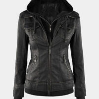 Women's Black Fitted Bomber Leather Jacket