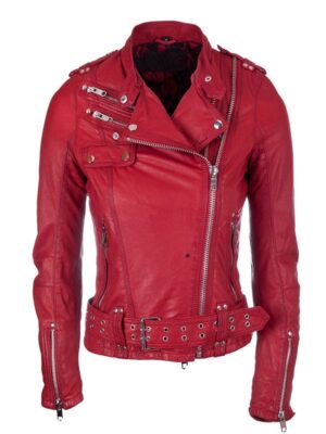Women’s Brando Red Leather Biker Jacket