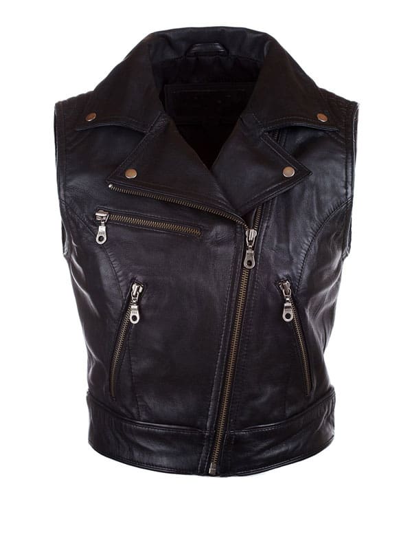 Women’s Fashion Designer Black Leather Motorcycle Vest