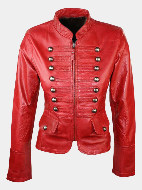 Women’s Red Military Style Leather Jacket