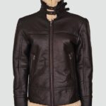 Women’s Shearling Aviator Bomber Brown Leather Jacket 1